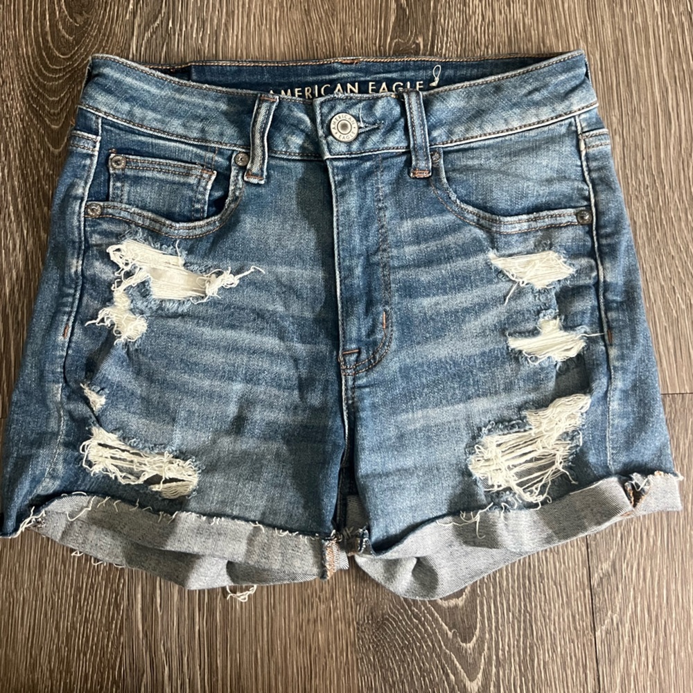 American Eagle Outfitters Next Level Stretch Hi-Rise Shortie Denim Shorts